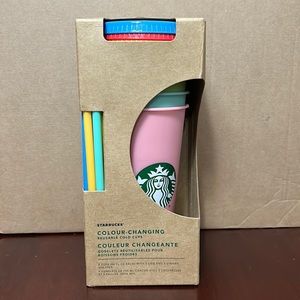 NEW Starbucks Color Changing Reusable Cold Cup Summer 2019 5 Cups, Lids, Straws